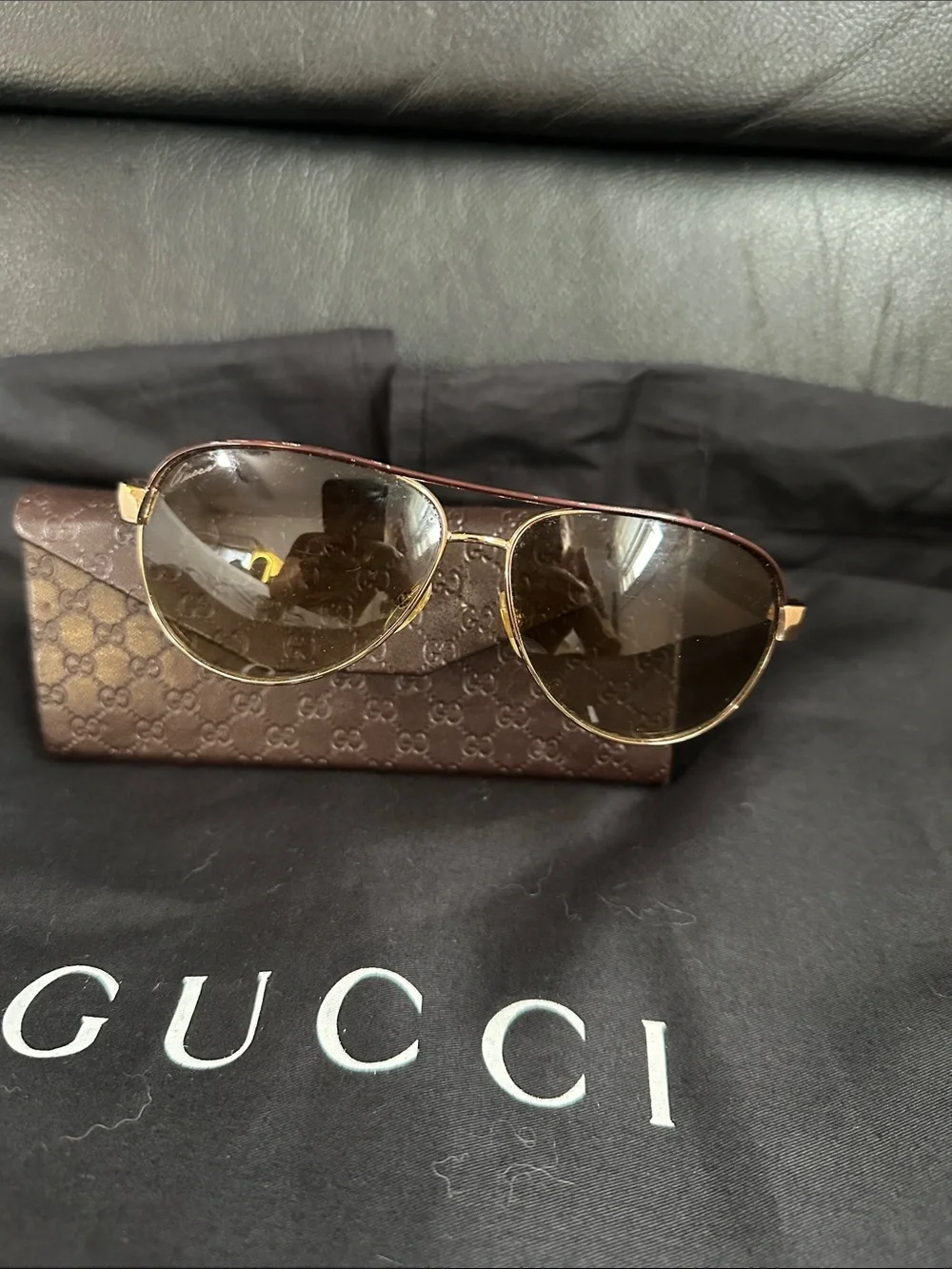 Gucci Women's Gold Frame Sunglasses with Brown Gradient Lenses
